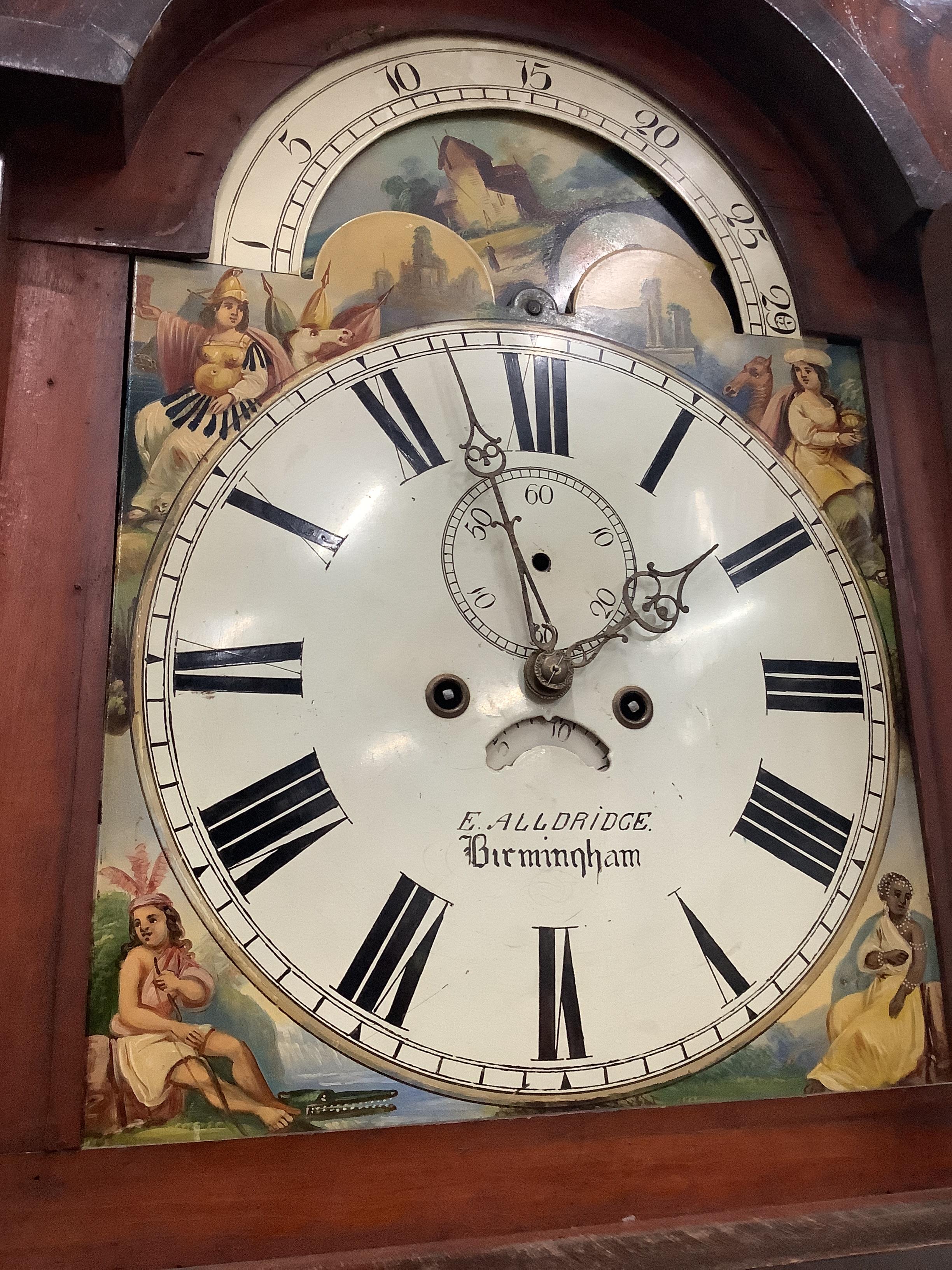 A Victorian North Country eight day longcase clock, painted dial marked Alldridge, Birmingham, height 234cm